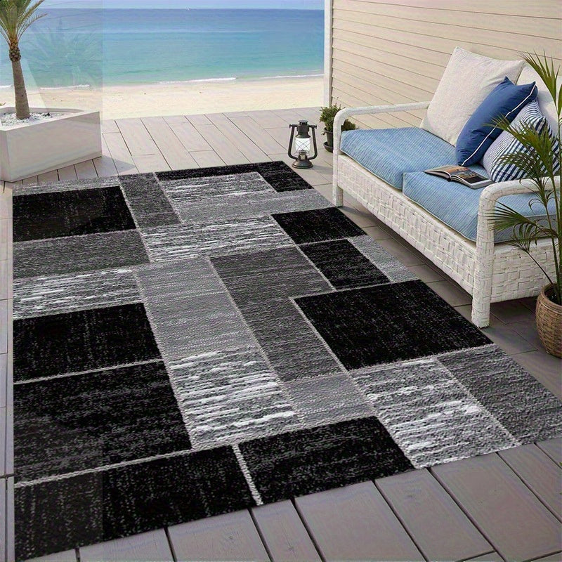 Outdoor Rug Geometric Washable | Black Gray Patio Balcony Pool Yard — image 3