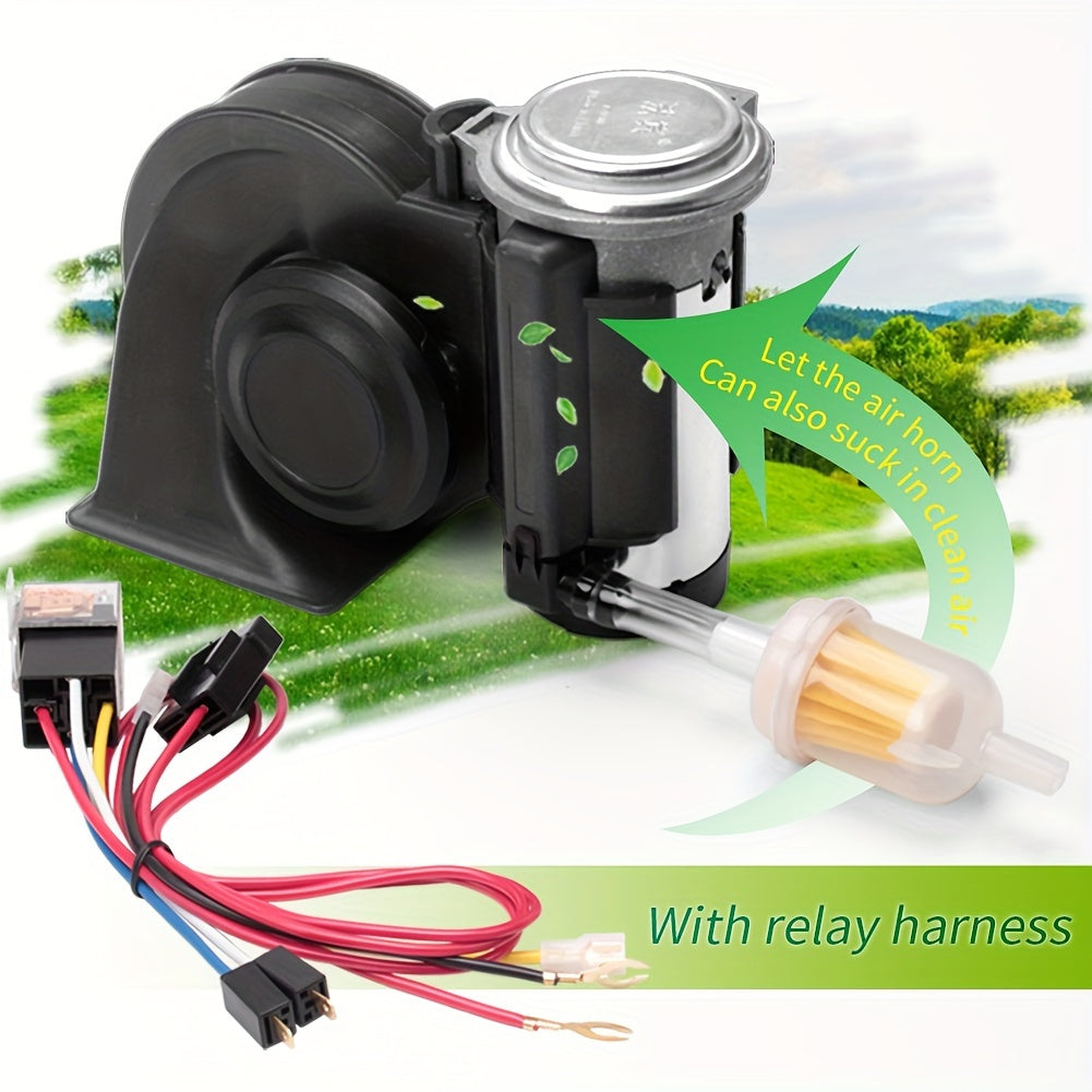 Snail Air Horn Kit Super Loud 12V 24V for Truck Car Motorcycle with Copper Compressor Relay Harness & Button Universal Fit — 