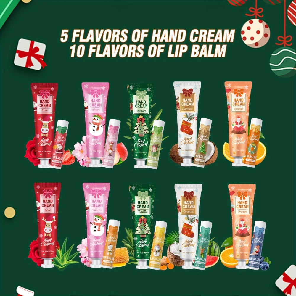 Bulk Gift Set 120 Pieces Lip Balm & Hand Cream with Red Velvet Bags & Holiday Cards – Moisturizing Party Favors for Colleague