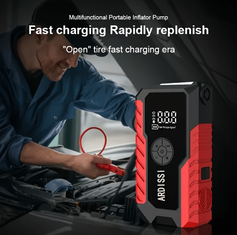 5-in-1 Jump Starter 5000A Peak – 10000mAh Power Bank, 150PSI Air Inflator, Type-C & LED Emergency Light for 12V Gas & Diesel 