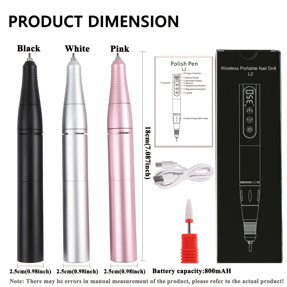 Electric Nail Drill 35000 RPM USB Rechargeable Pen with Digital Display and Three Color Options — image 6