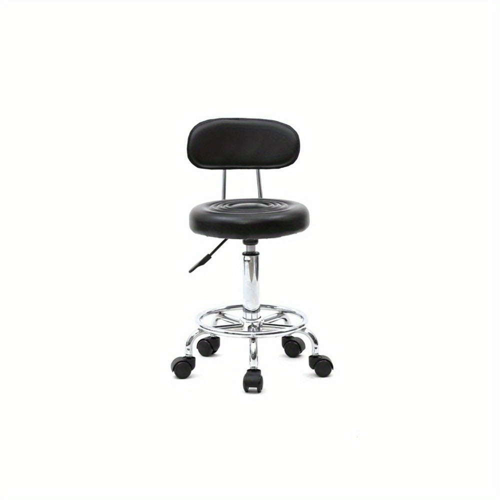 Salon Stool with Back & 360° Swivel, Adjustable Height 18.9", 22.8", Round Padded Cushion Seat, Chrome Base — image 3