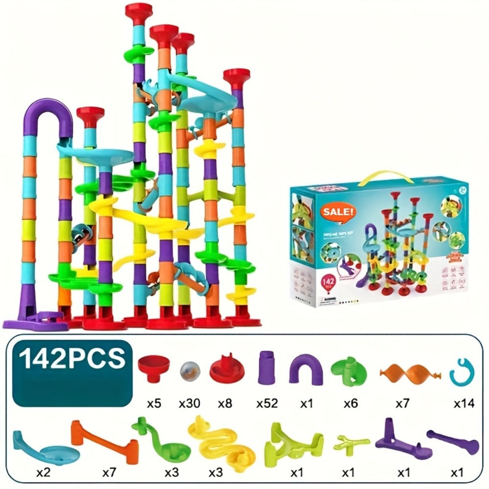 Marble Run Set Building Blocks for Kids 112/147pcs with Glass Marbles with the Listed Color, Size or Set Options for Everyday