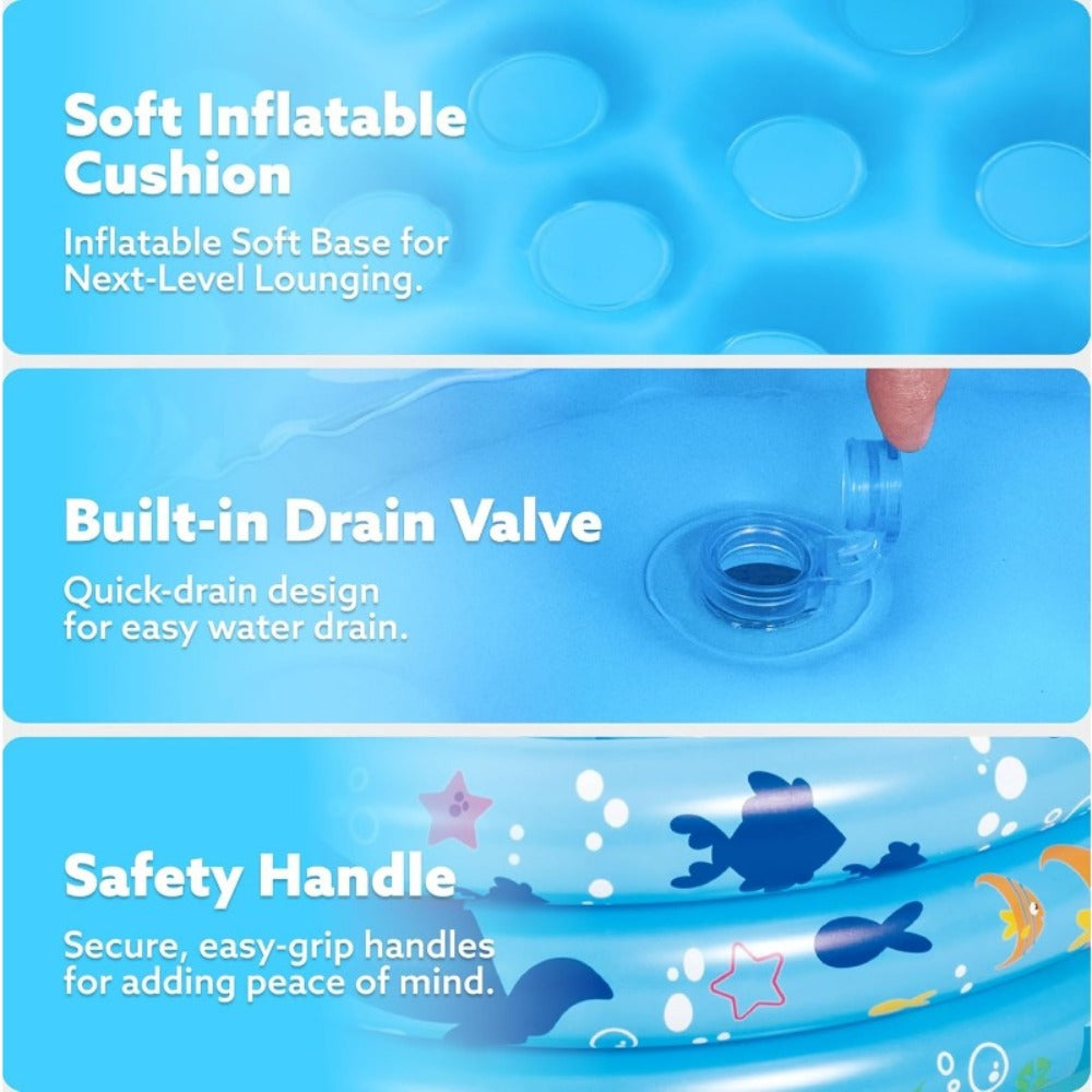 Whale Inflatable Kiddie Pool 34 Inch for Toddlers & Dogs, 3-Ring Ocean Pattern Baby Pool, Portable Backyard Water Play Pit — 