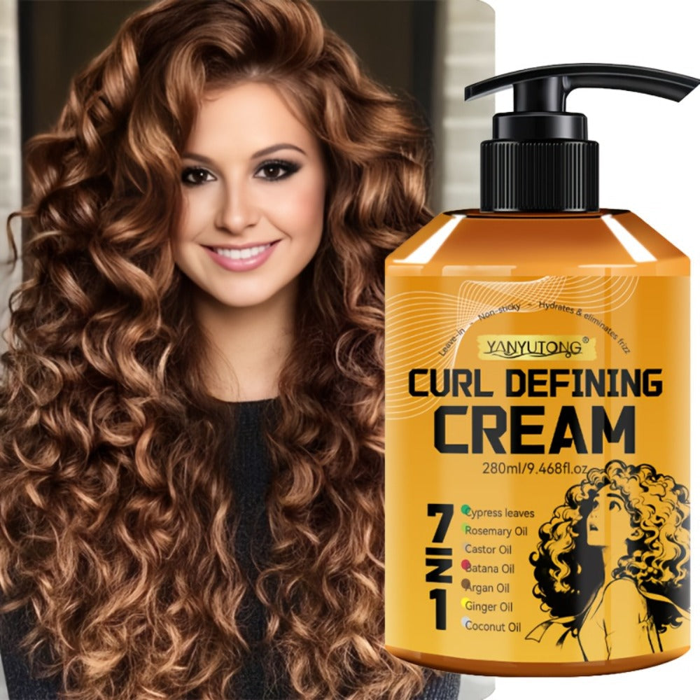 Curl Defining Cream 7-in-1 with Argan Oil & Rosemary Oil 280ml – Frizz Control, Natural Fluffiness & Long-Lasting Hold for Wa