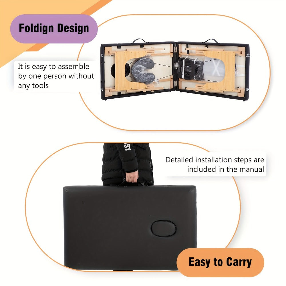 2-Fold Portable Massage Table with Face Cradle & Carrying Bag, Adjustable Height PU Leather Lash Bed — image 10