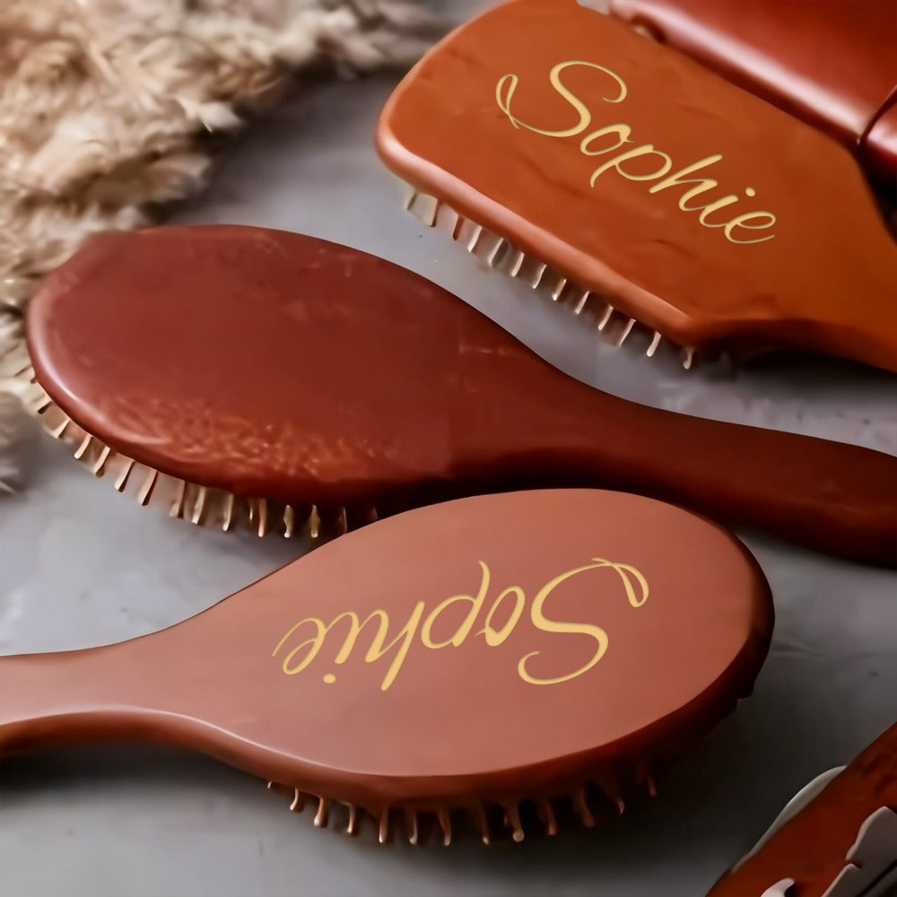 Hair Accessories Personalized Wooden Hair Brush with Engraved Name and Round or Square Shape — image 4
