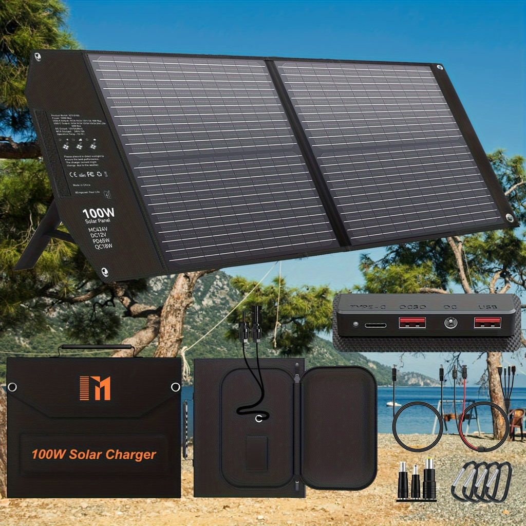 Portable Solar Panel Charger 30W 60W, Foldable Monocrystalline with 18V MC4, DC 12V, USB-A QC3.0 & USB-C PD 18W for Camping —
