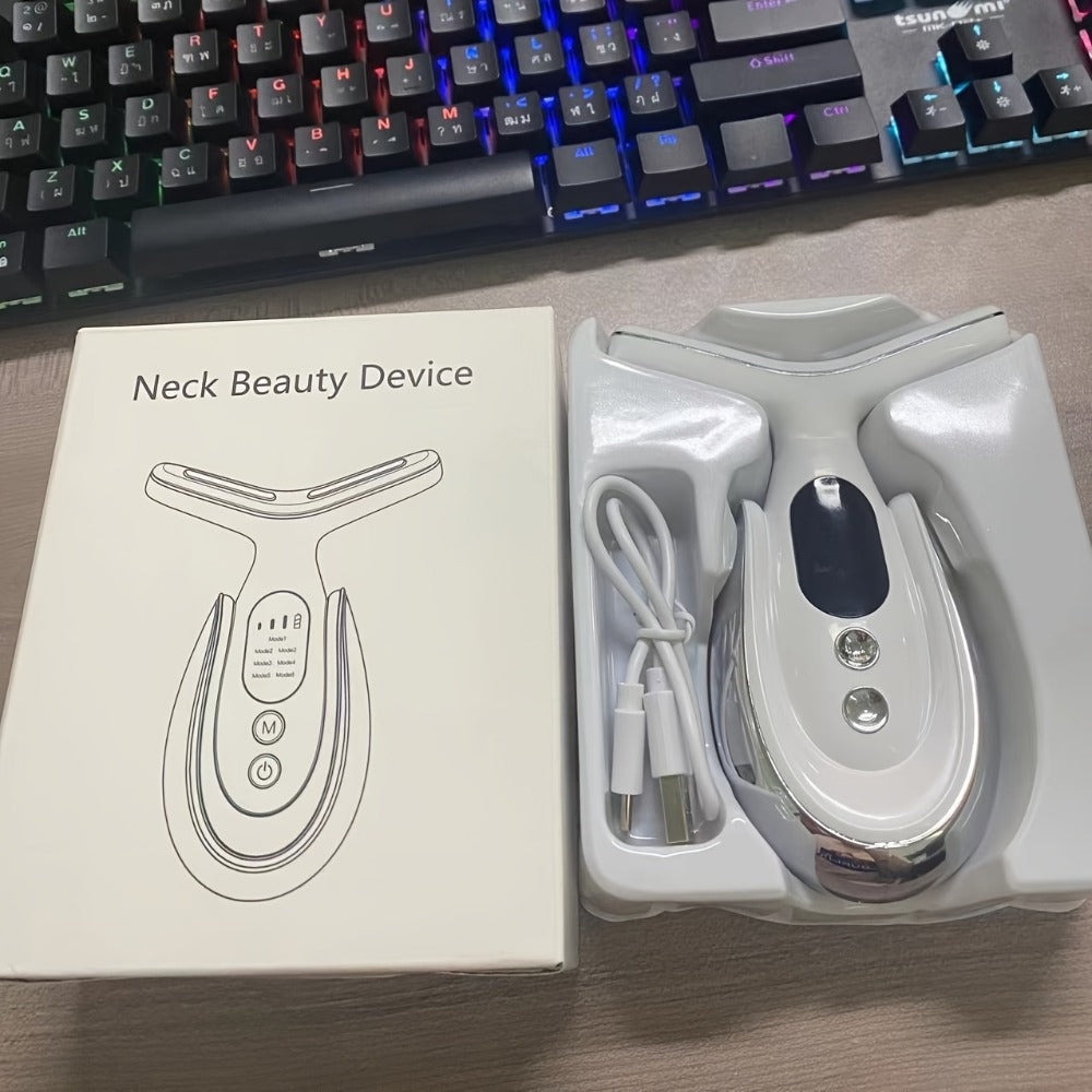 Face & Neck Massager 7-in-1 LED Light Therapy USB Rechargeable - Multifunctional Facial Lifting Wrinkle for Home or Salon Spa