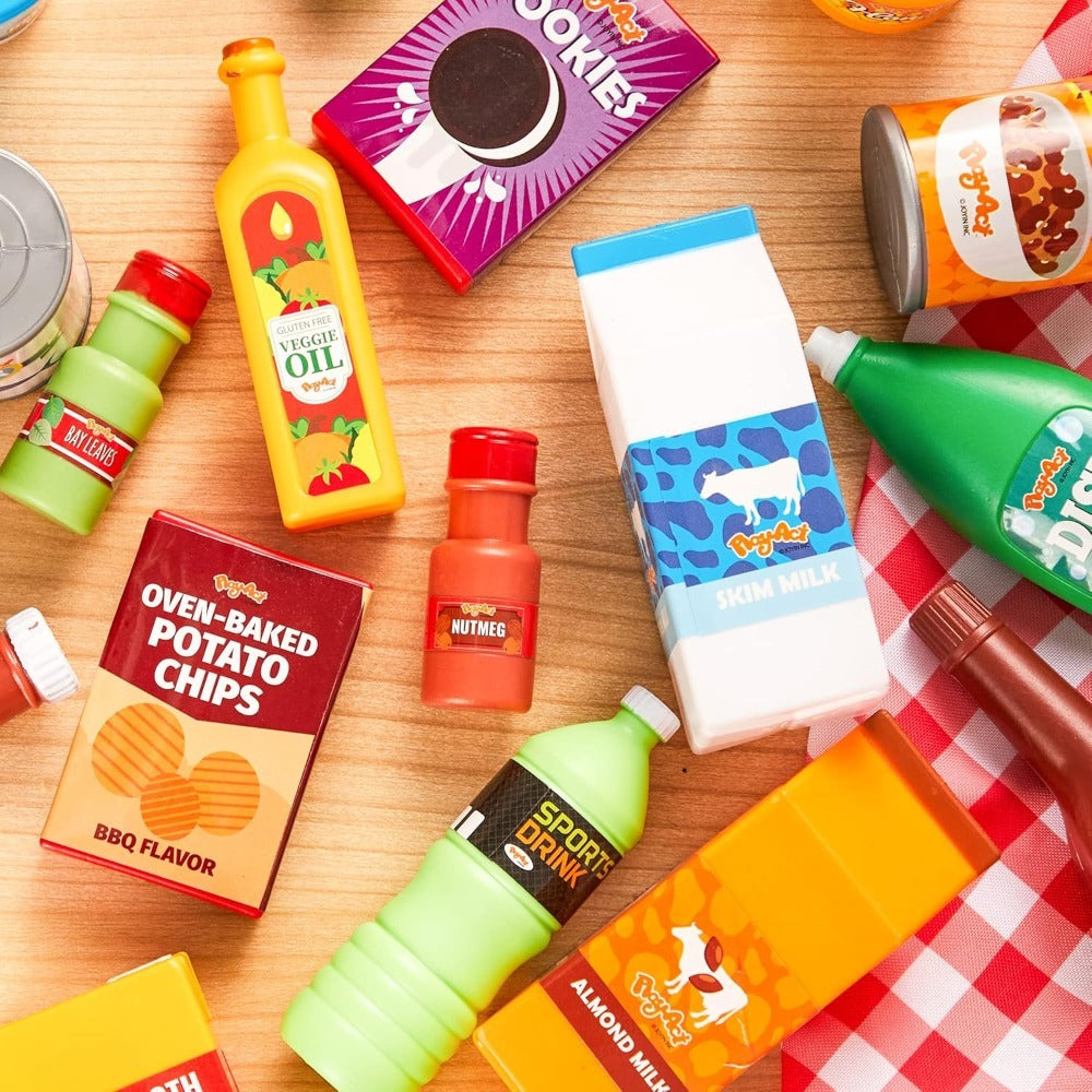 30 Pcs Play Food Grocery Cans Set - Pretend Kitchen Toy with Drinks, Juice, Snacks & Yogurt, Safe — image 8