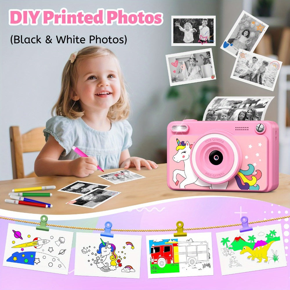 Kids Instant Print Camera with Cartoon Unicorn or Dinosaur Design, Paper Rolls, Color Pens and Four Color Options — image 11