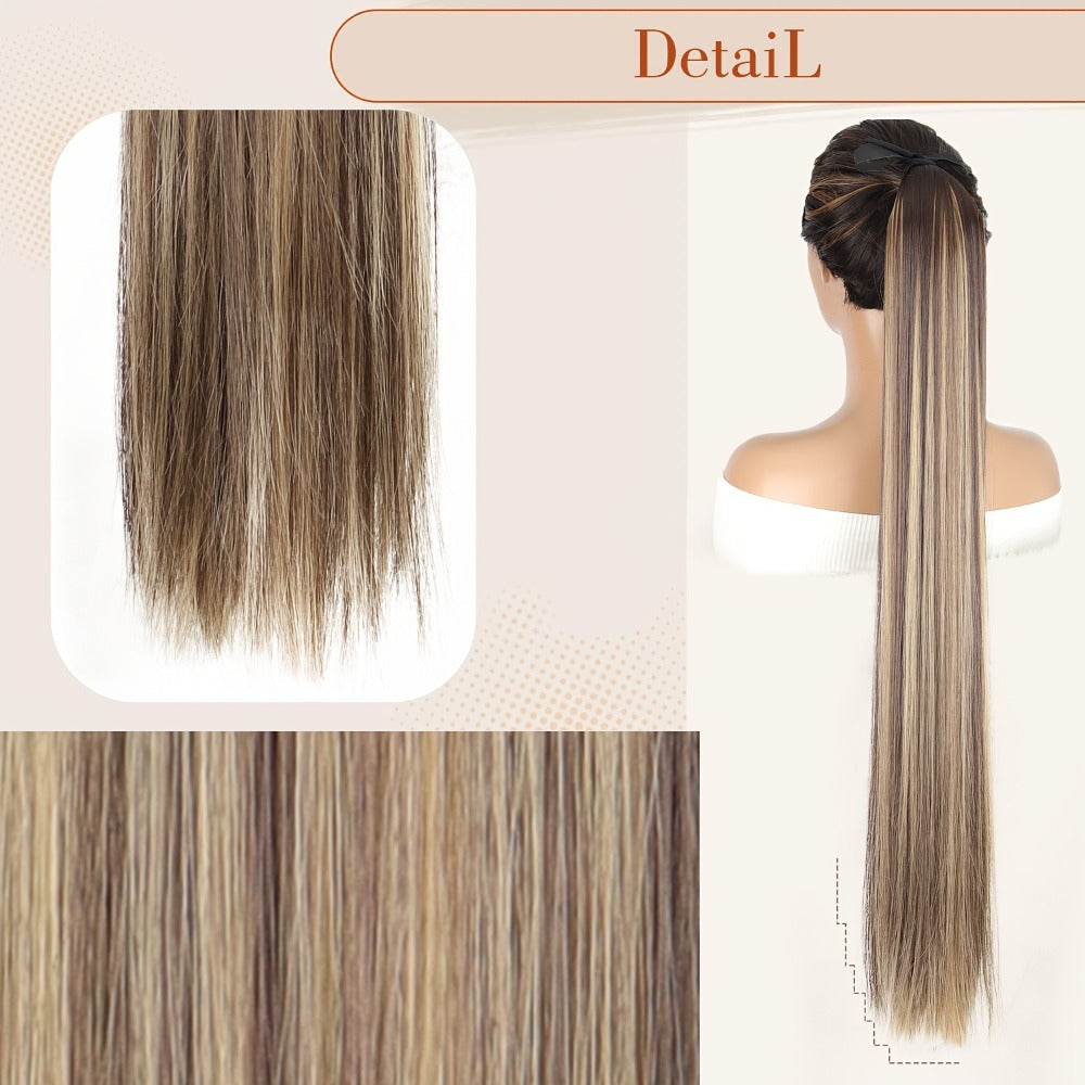 Hair Extensions Straight 34-Inch Synthetic Ponytail with Ribbon Wrap and Five Mixed or Natural-Tone Colors — image 3