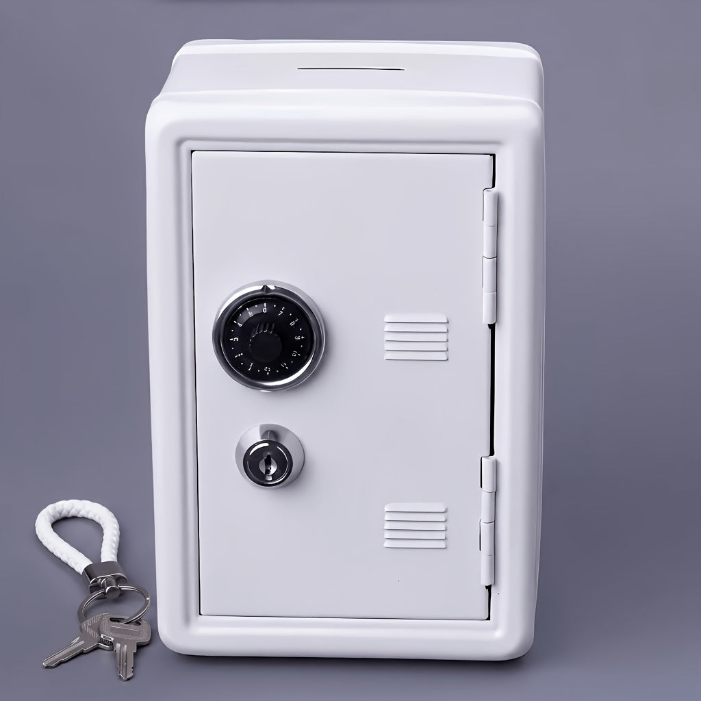 Metal Coin Bank Safe with Key and Combination Lock – Secure Steel Money Box with Removable Drawer, Coin Slot & Cash Storage f