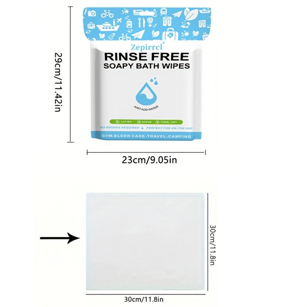 No-Rinse Disposable Bath Wipes 100pcs Large 11.81in - Foaming Body Cleansing Cloths Soap for Bath Time, Home Spa and Personal