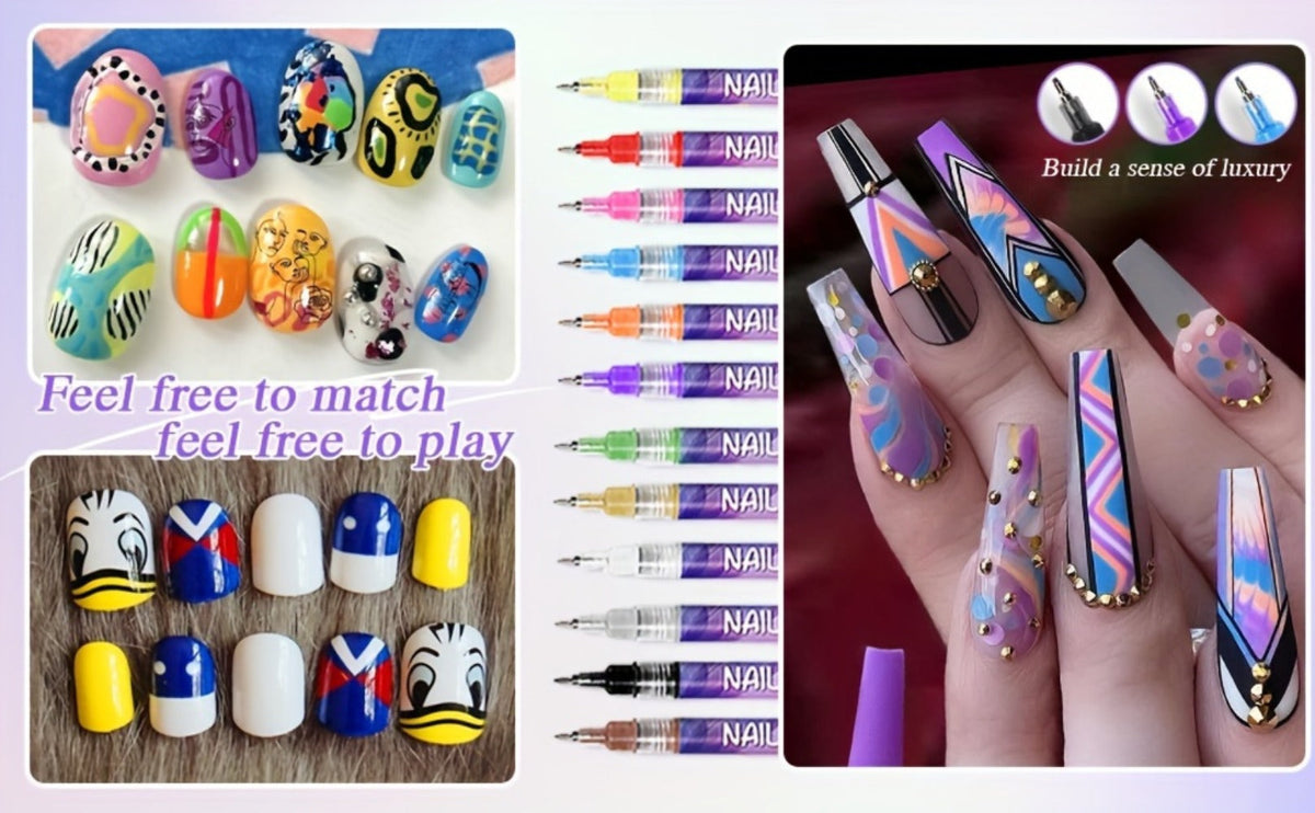 Metal Rod Nylon Brush Nail Art Pen Set 12 Colors – Acrylic Paint Pens for 3D Doodle Dot & Stitching Nail Design — image 12