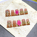 Press On Nails 10-Piece Medium Duckbill Set with Brown-Pink Gradient, 5D Flowers and Included Gel Tabs — image 1