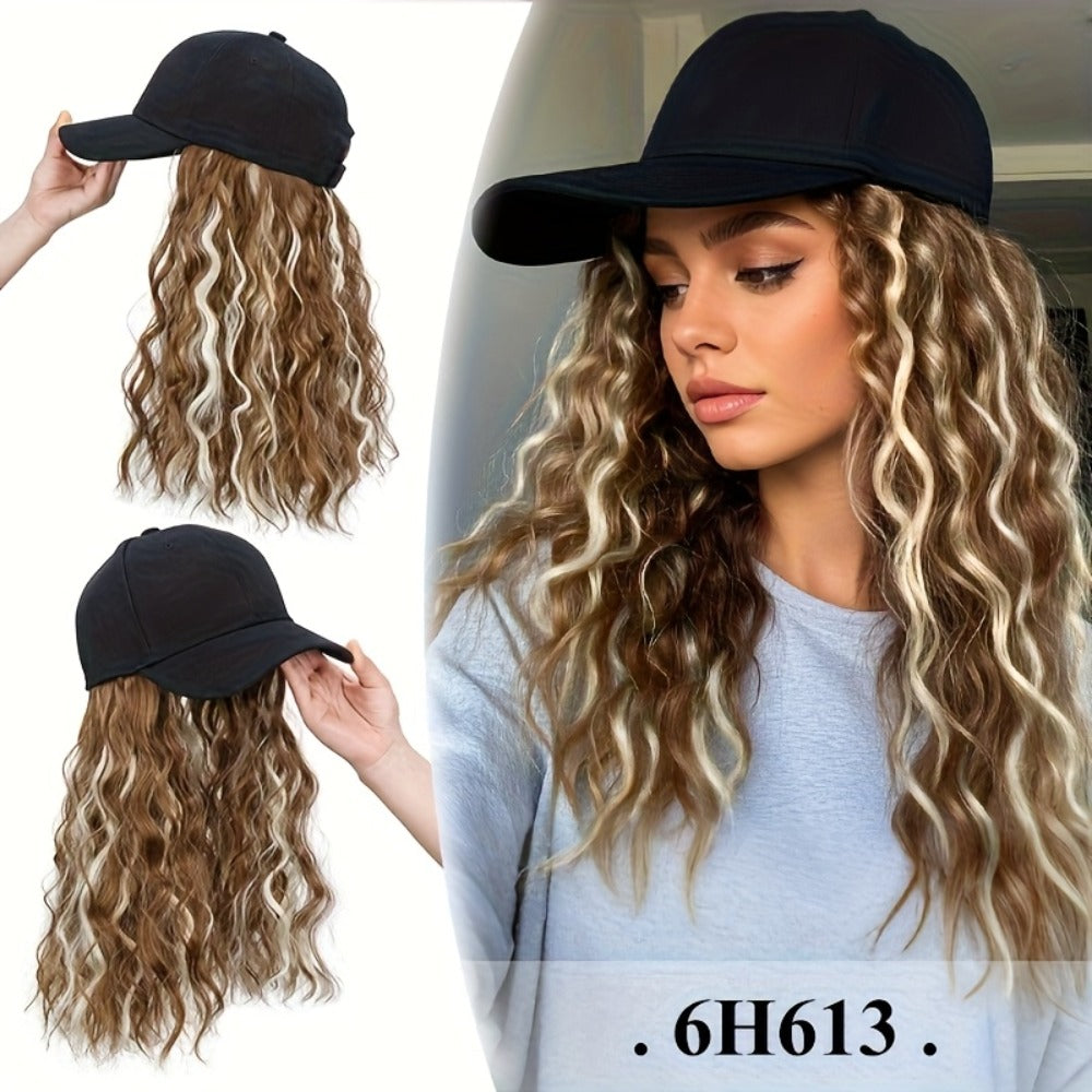 Synthetic Wig 18-Inch Curly-Wavy Baseball Cap Style in Three Highlighted Color Codes for Daily Wear — image 6