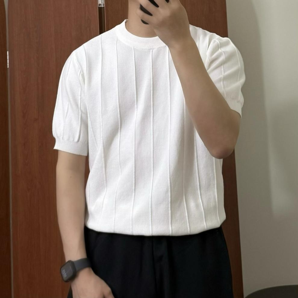 Crisp Solid-color Knit T-shirt