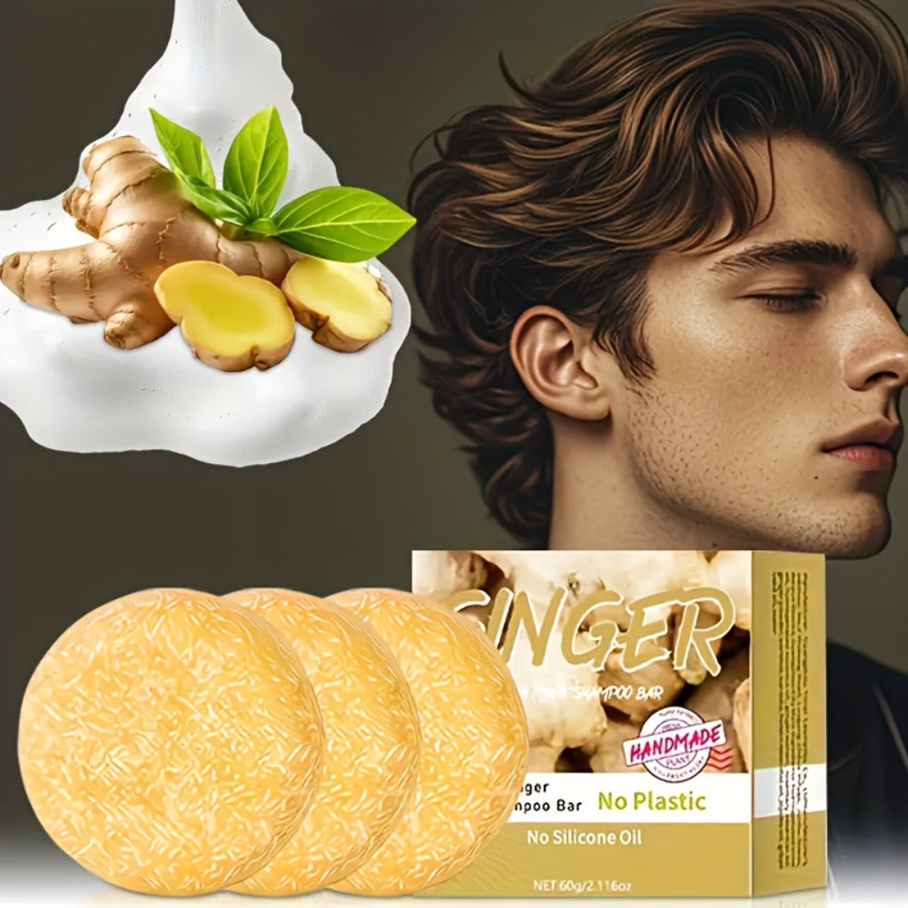 Ginger Shampoo Bar 3pcs × 60g – Natural Handmade Solid Shampoo Bar, Sulfate-Free, Paraben-Free & Vegan | Scalp Stimulating Gi