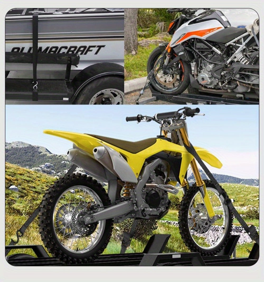 Ratchet Tie-Down Straps with Auto-Retract & Speed Control – Heavy-Duty Cargo Securing Kit with Hooks & Storage Bag | Motorcyc
