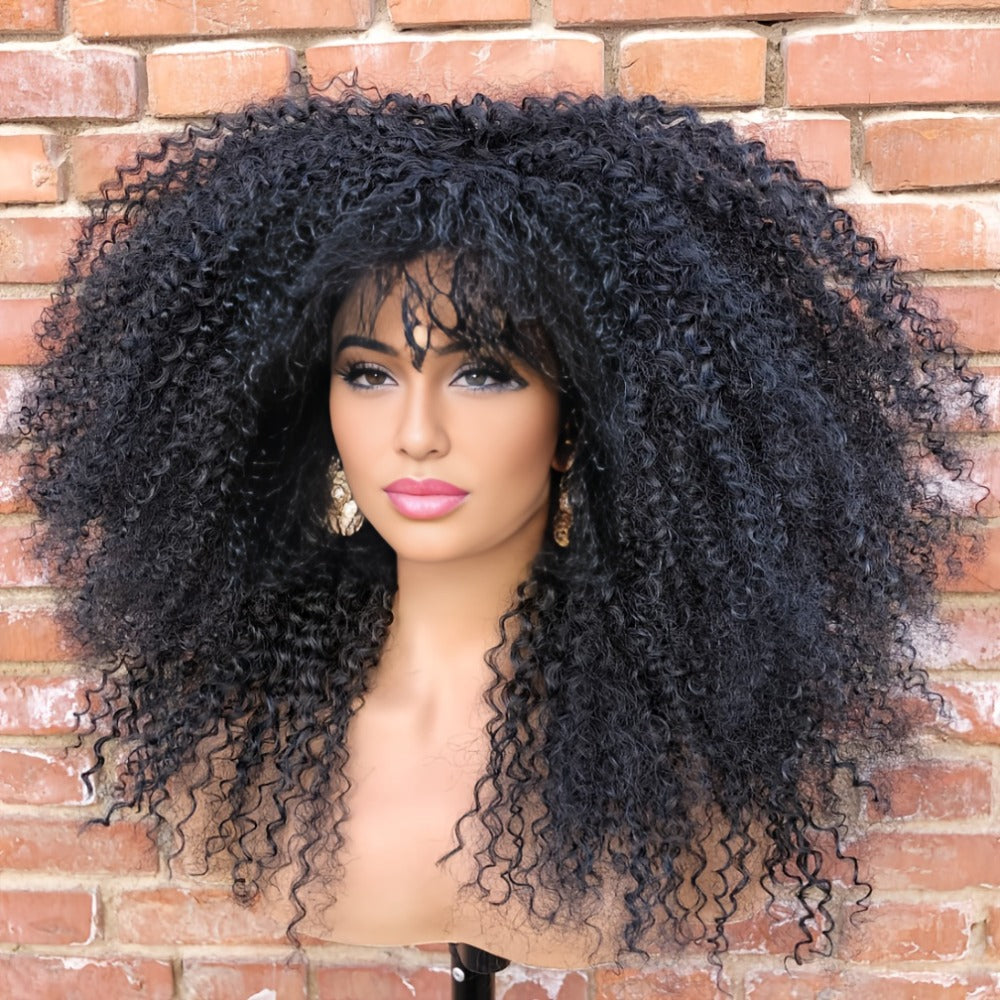 Synthetic Wig 18-Inch Kinky Curly Afro with Full Bangs, Glueless Straps and Combs for Costume Styling — image 5