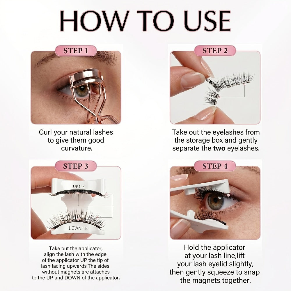 INMASIT Magnetic False Eyelashes Set with Round Storage Case and Applicator in Black or Pink — image 15