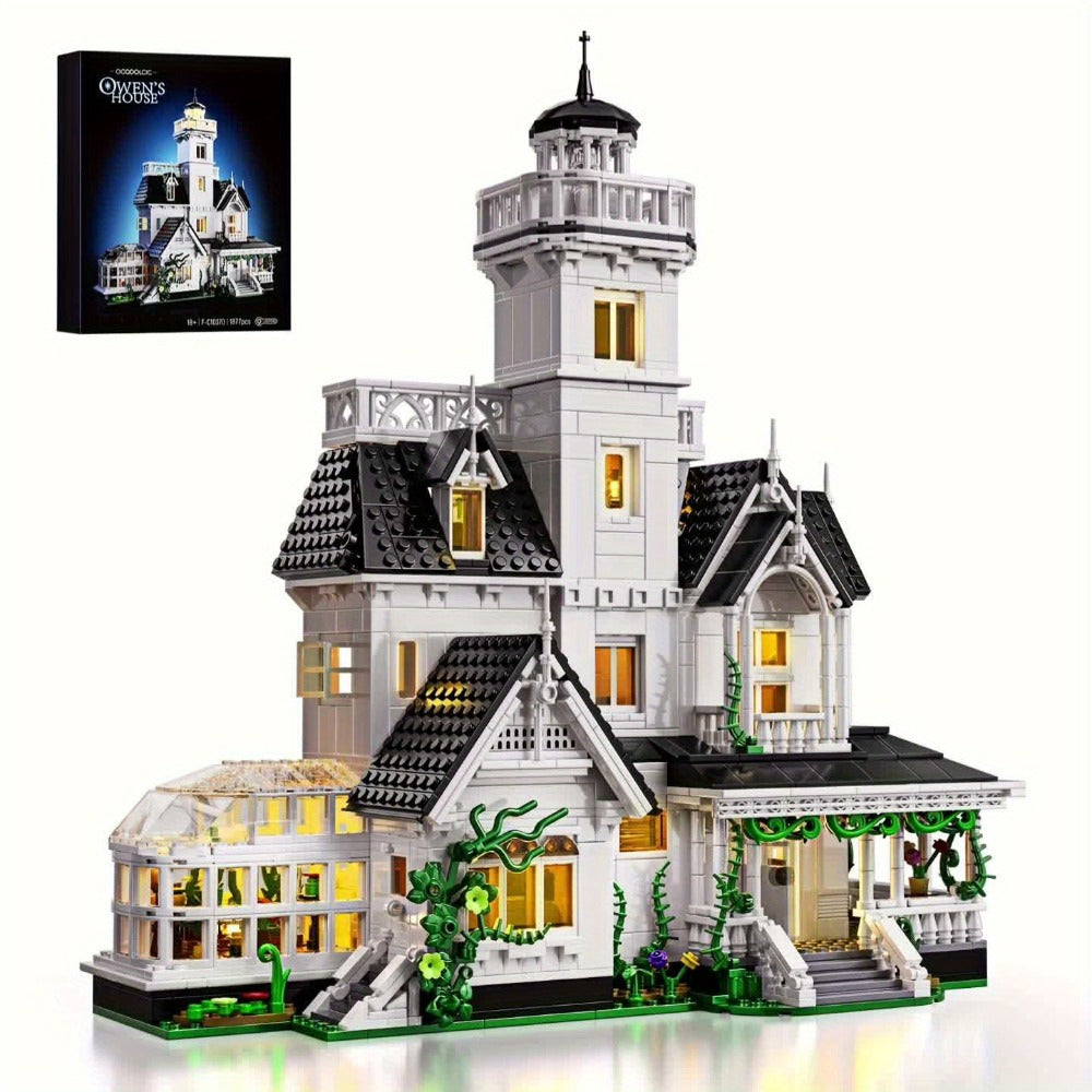 Building Block Set Owen's House with 1877 Pieces, Three-Level Tower, Porch, Conservatory and Lighting — image 11