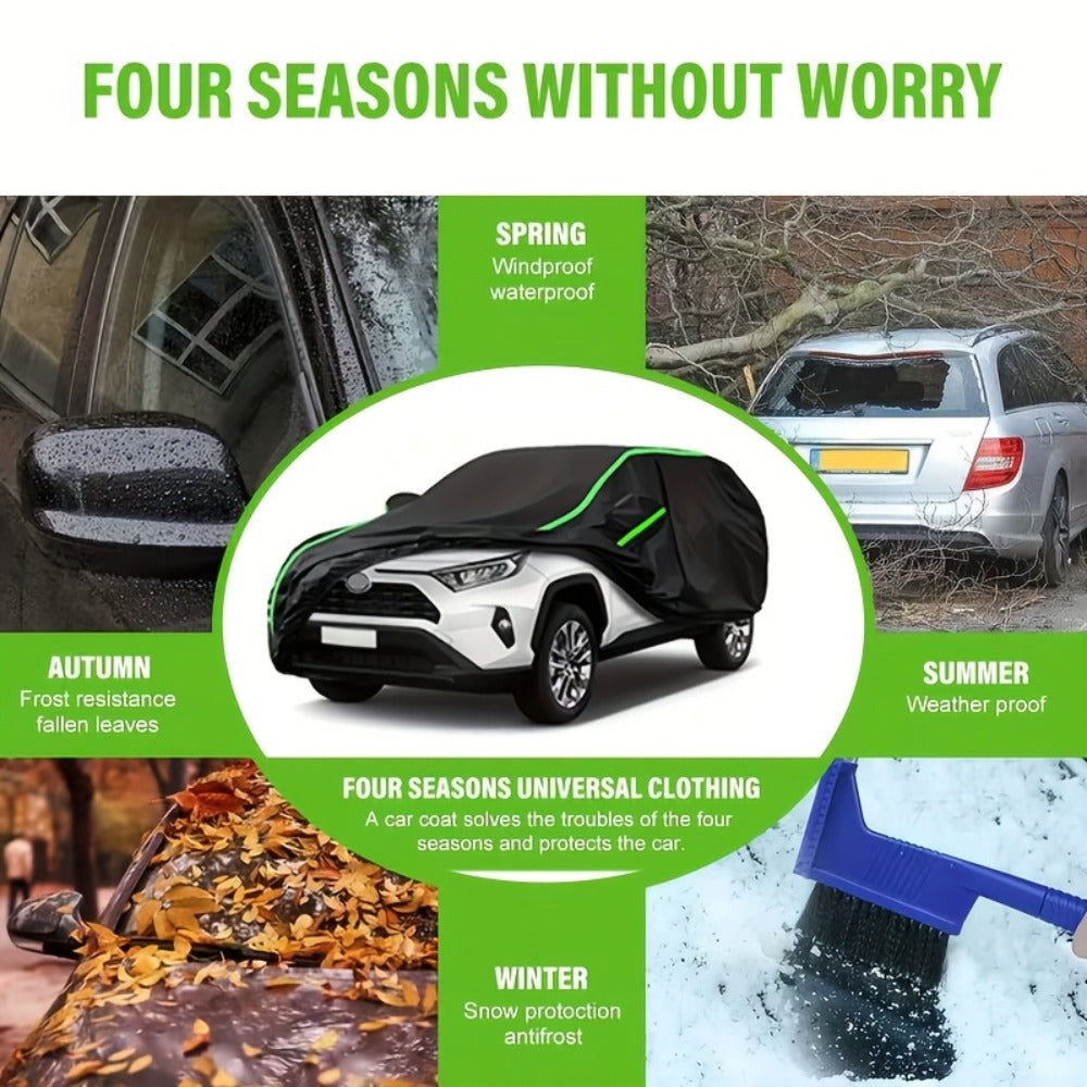 210T 6-Layer Full Car Cover for SUV & Sedan – All Weather Waterproof, UV, Snow & Dust Proof with Reflective Strips – XL & XXL