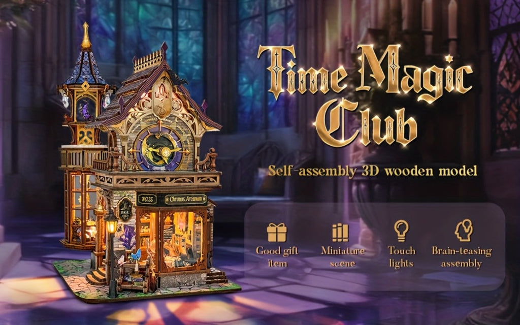 DIY Wood Miniature Bookhouse Model Kit SQ-71 Time Magic Club with Mechanical Link System – Adult Collector Dollhouse Display 