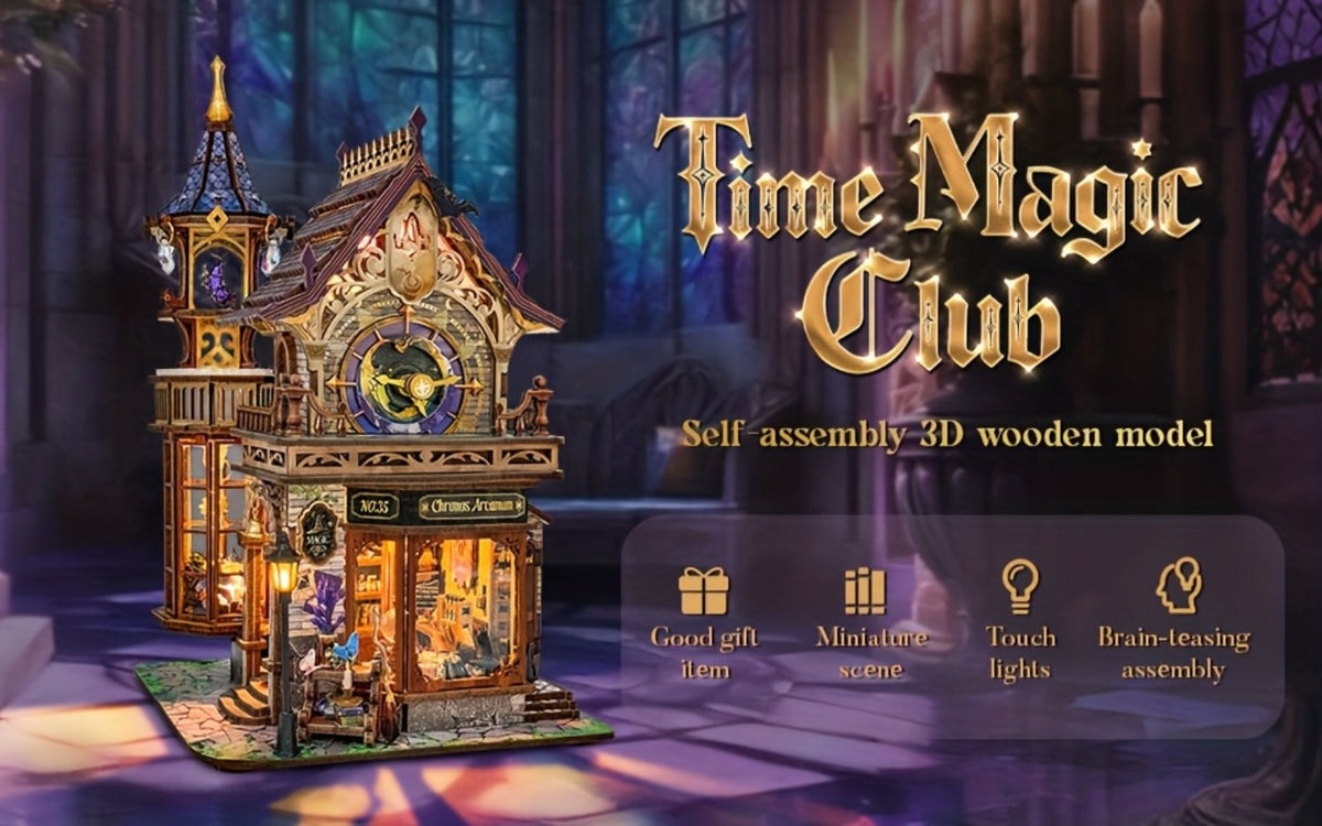 DIY Wood Miniature Bookhouse Model Kit SQ-71 Time Magic Club with Mechanical Link System – Adult Collector Dollhouse Display 