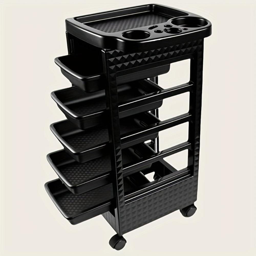 5-Drawer Salon Trolley Cart on Wheels – Professional ABS Rolling Beauty Storage Organizer for Hair Stylist Barber Spa Nail Ta