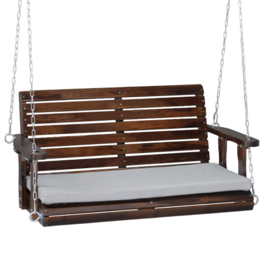 Porch Swing 4 FT Wooden, Outdoor Patio Swing with Adjustable Chains, Rustic Farmhouse Style for Yard — image 6