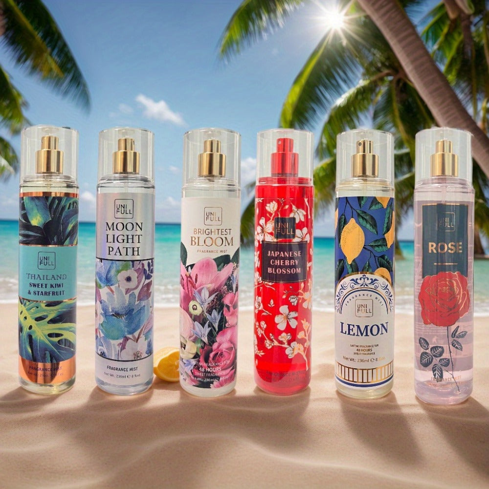 Body Mist Perfume Spray 8oz – 12 Scents Floral Hair & Body Fragrance for Women, Rose, Cherry Blossom, Beach, Long-Lasting Lig