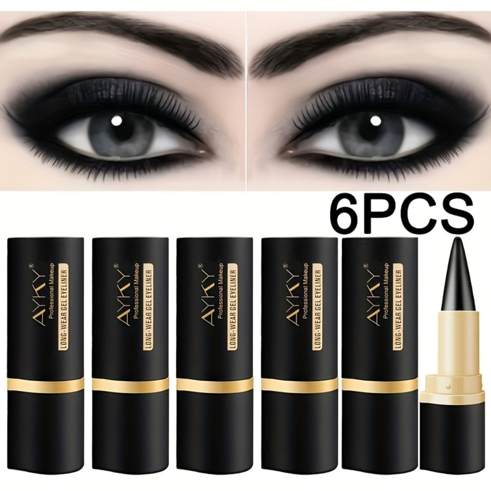 Compact Six-Piece Black Cone-Tip Eyeliner Pen Set with Six Matching Sticks in Black and Gold Cases — image 1