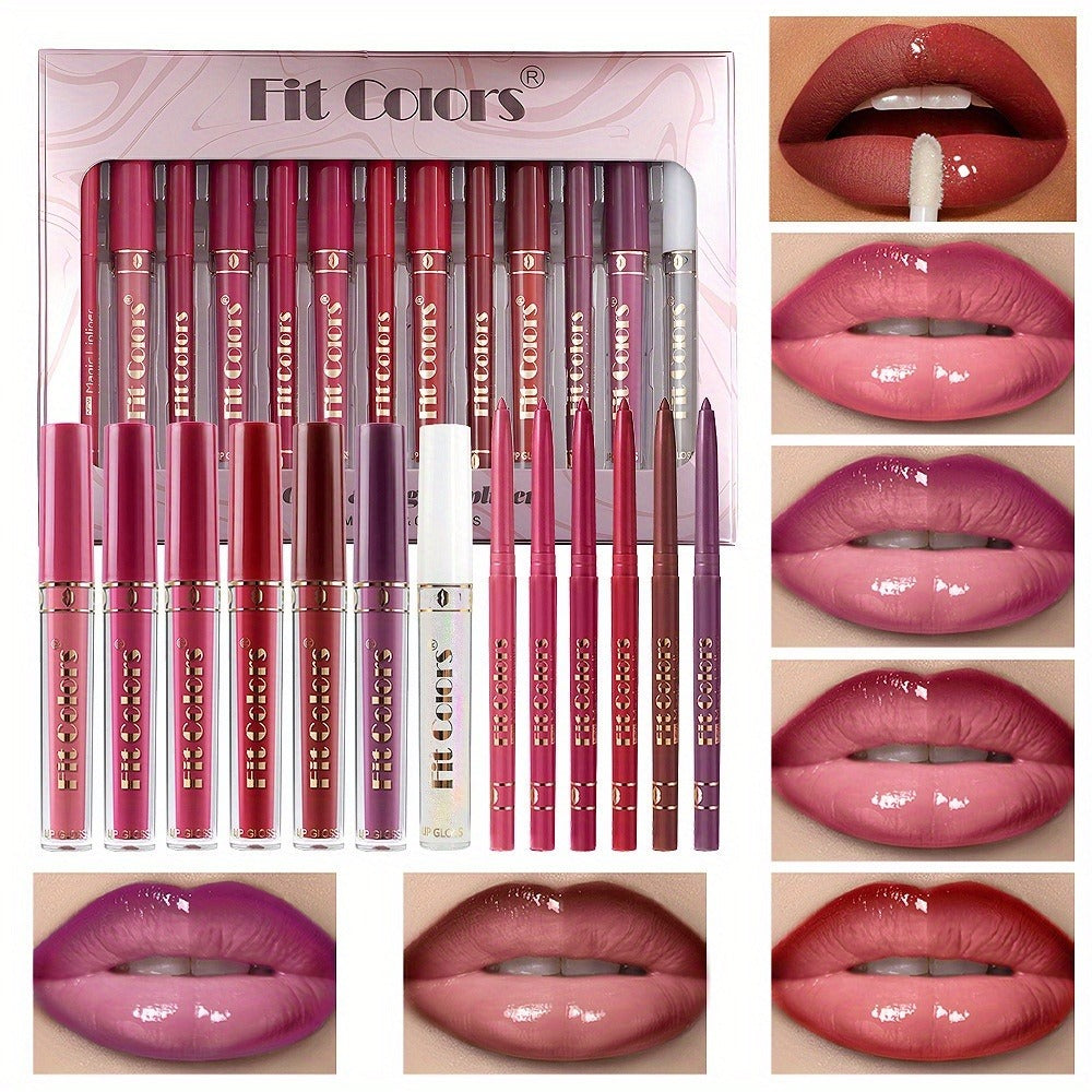 Lip Liner and Lip Gloss Kit 13 Piece Matte Non-Stick Waterproof Pigmented Long-Lasting Moisturizing Lip Glaze Combo Set for D