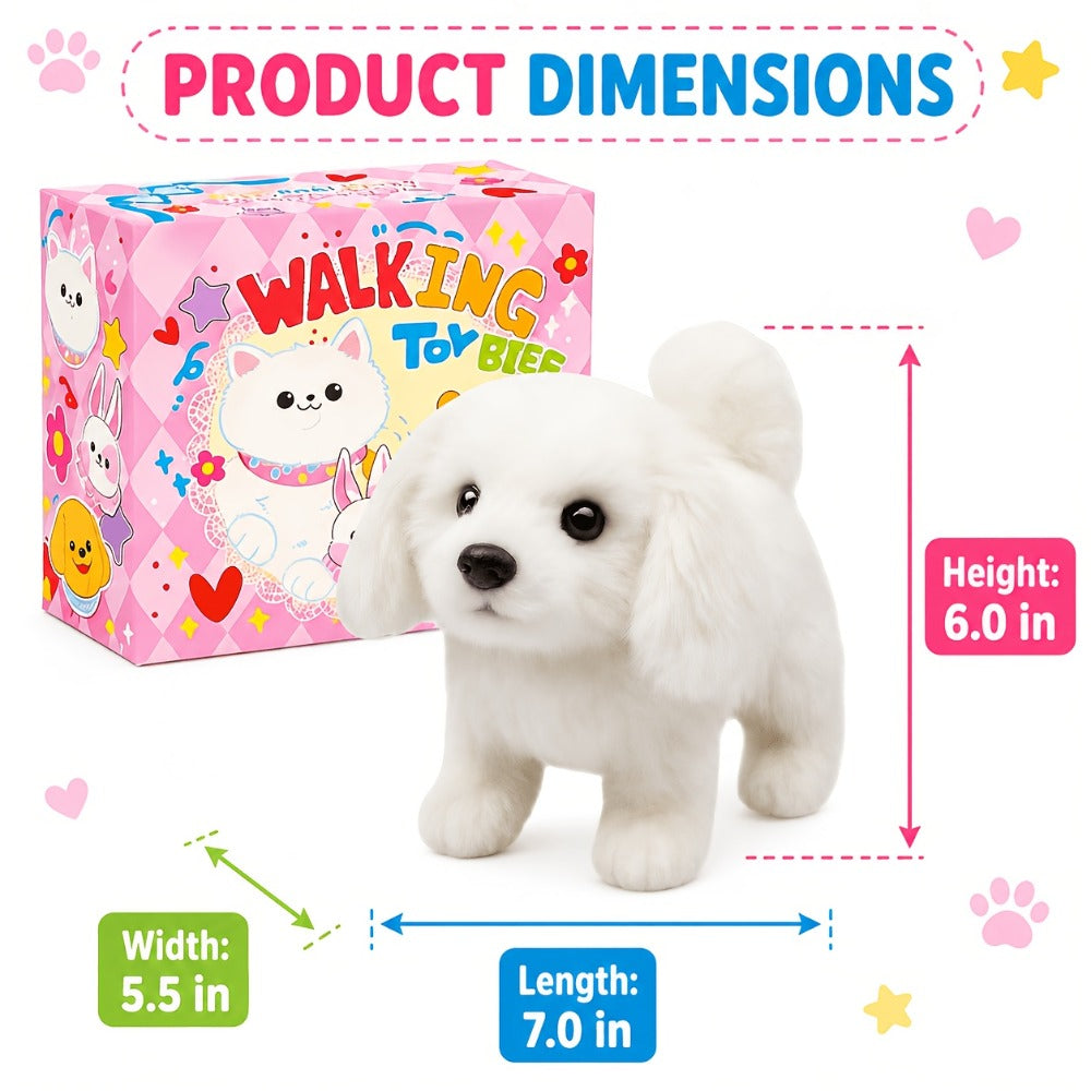Plush Toy White Electronic Puppy with Walking, Barking, Tail-Wagging Action, Leash and Bow — image 2