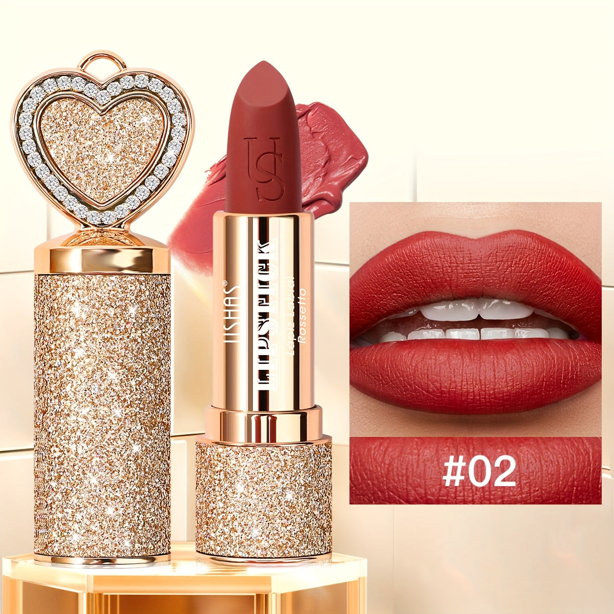 Matte Lipstick Heart-Shaped Design 24H Long-Lasting Velvet Finish – Transfer-Resistant Highly Pigmented Buildable Lip Color —