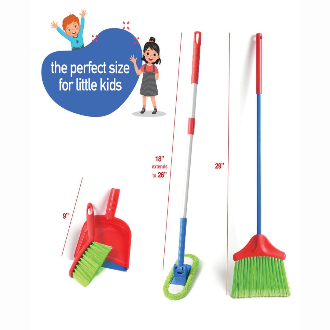 Kids Cleaning Set 4 Piece Toy Broom Mop Brush Dustpan, Pretend Play Housekeeping Kit for Toddlers Boys Girls — image 4