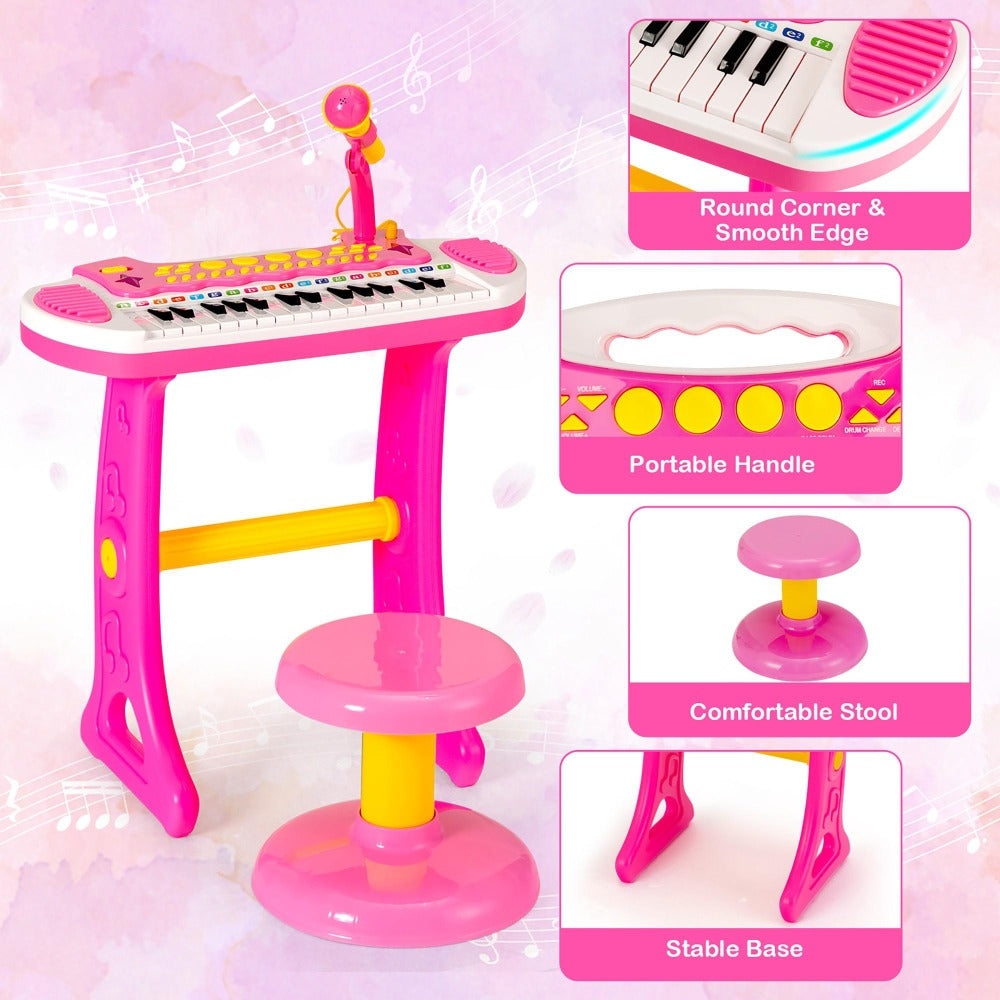 Kids Piano Keyboard Toy 31 Keys with Stool & Adjustable Microphone, Recording & Playback, Light Effects — image 2