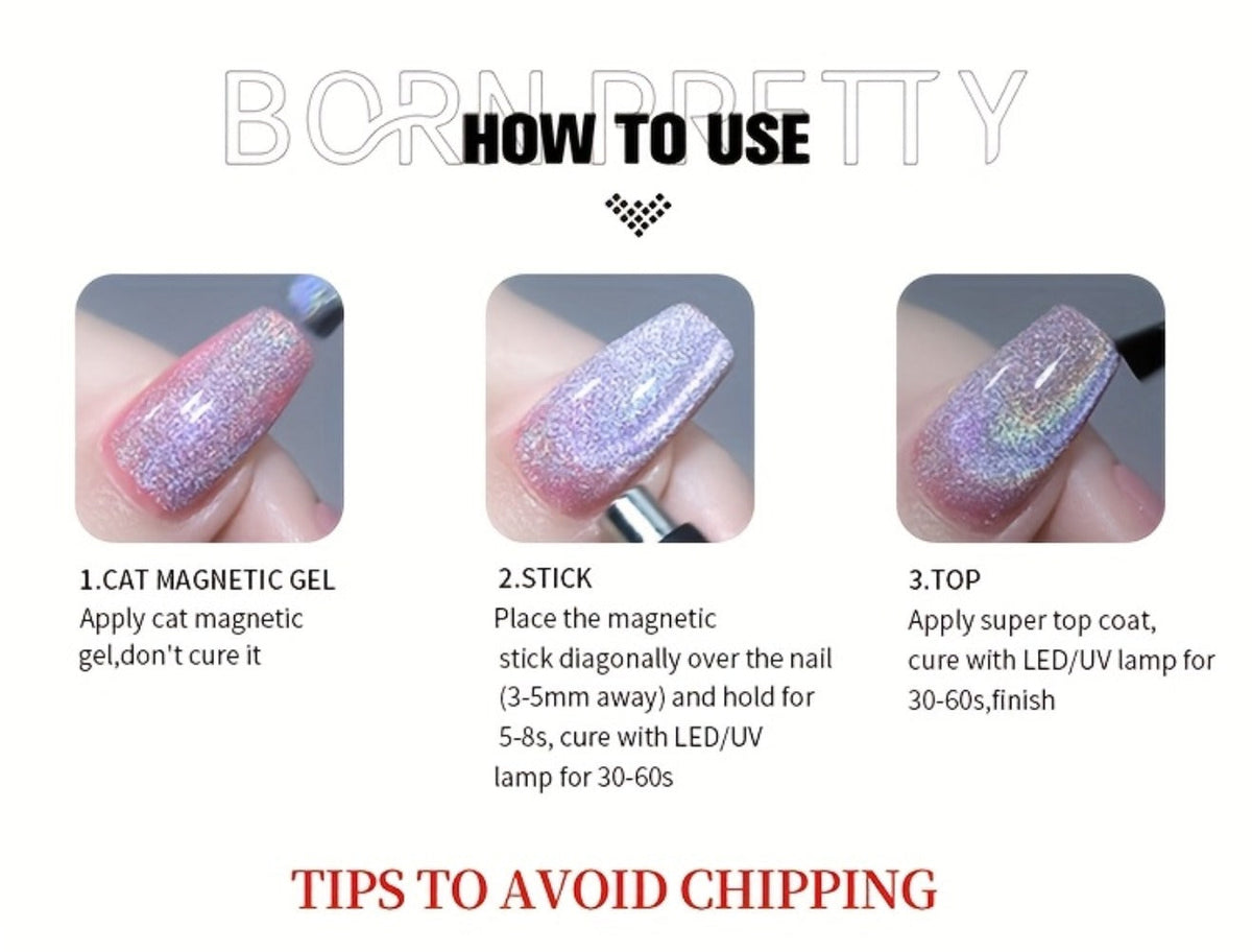 Gel Nail Polish in 10ml Black Magnetic Cat-Eye with Glass-Bead Shimmer, BGC01 or MY49 for Shimmer Art — image 19
