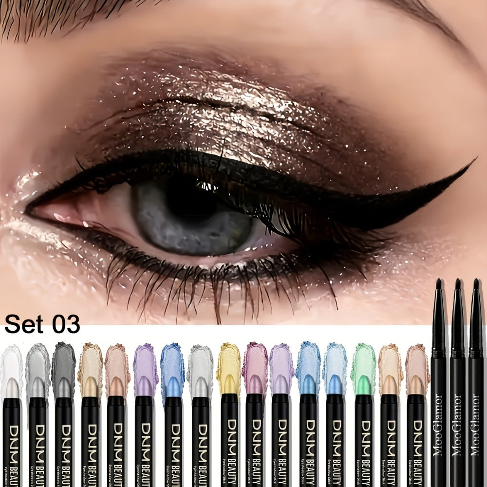 Eyeshadow Sticks and Gel Eyeliner Set 8 or 16PCS Shimmer Highly Pigmented Waterproof, for Makeup, Travel and Everyday Vanity 