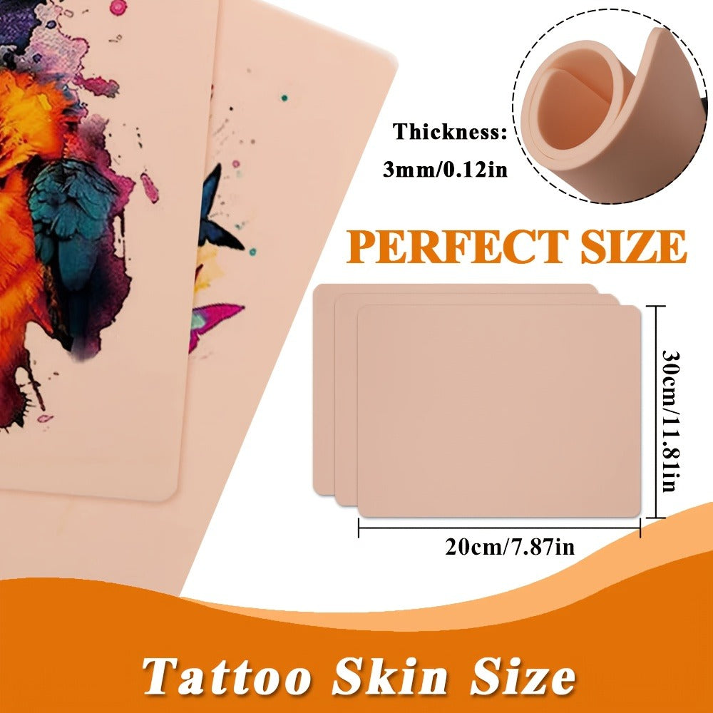 Silicone Tattoo Practice Skin 3mm Thick Double-Sided Fake Skin for Beginners & Professional Artists – Line Work Shading Outli