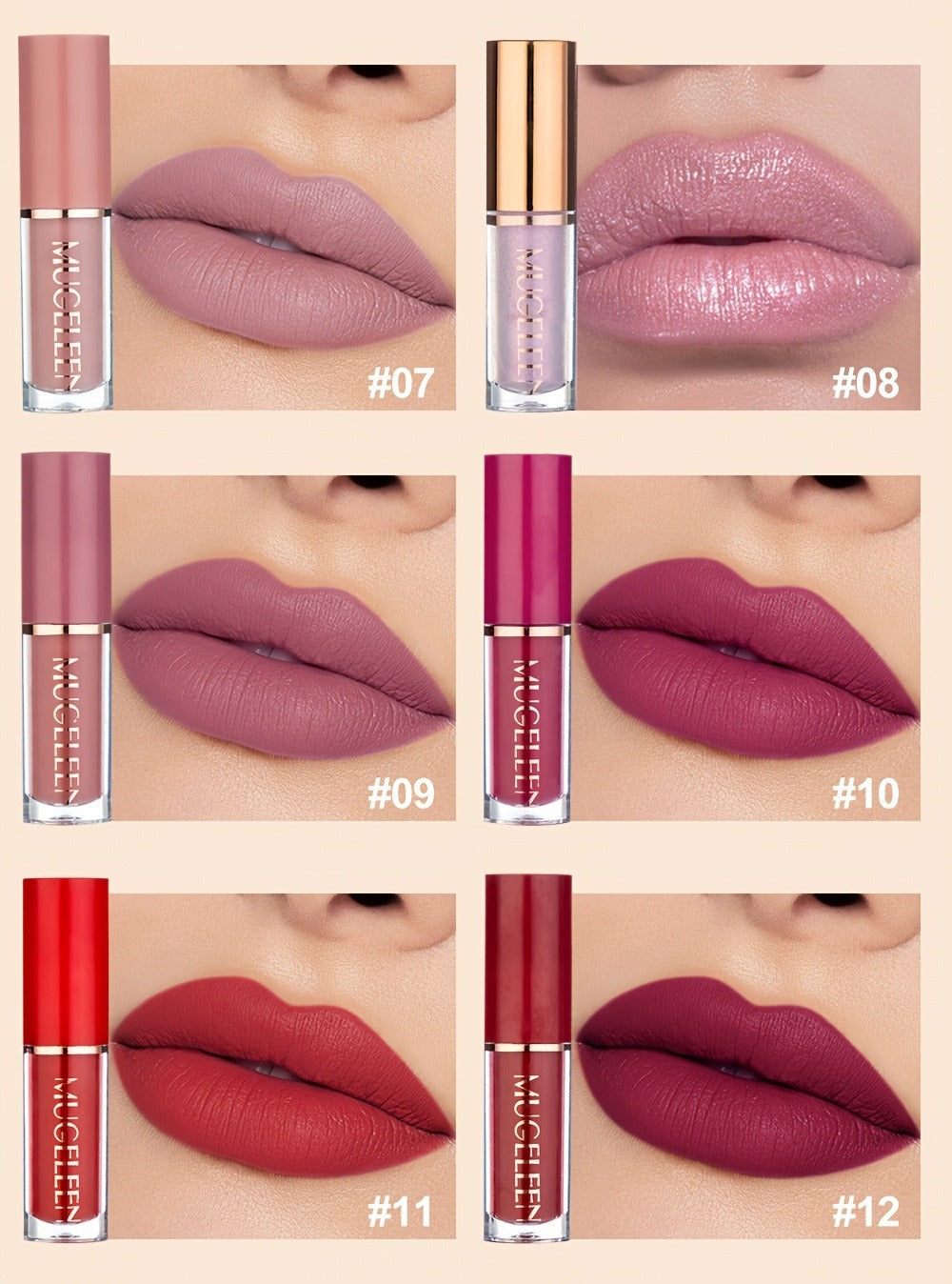 Lip Gloss Set by MUGE LEEN with 12 Mixed Nude, Pink and Red Lip Colors in a Presentation Box — image 8