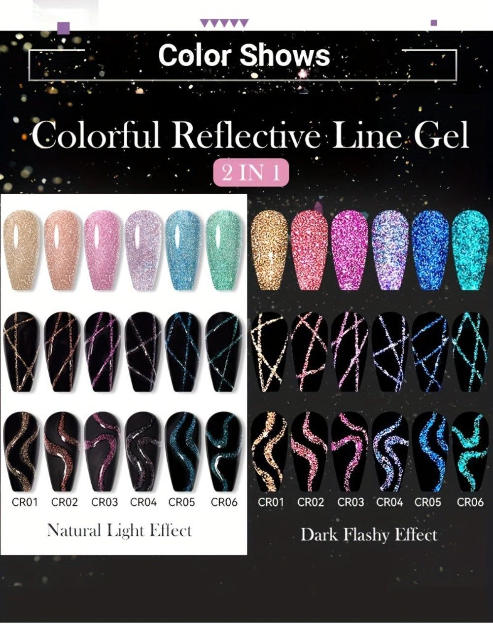 Reflective Line Nail Art Gel Set with Three 5ml LILYCUTE Bottles, Slim Liner Brushes and Two Color Group Options — image 13