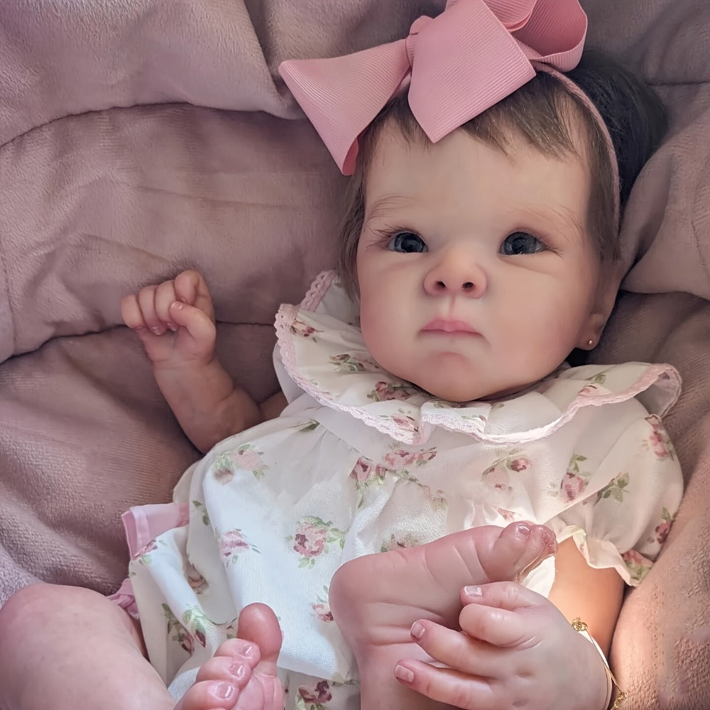 Reborn Baby Doll 18-Inch Cloth Body with Rooted Brown Hair, Open Eyes and One- or Two-Outfit Options — image 2