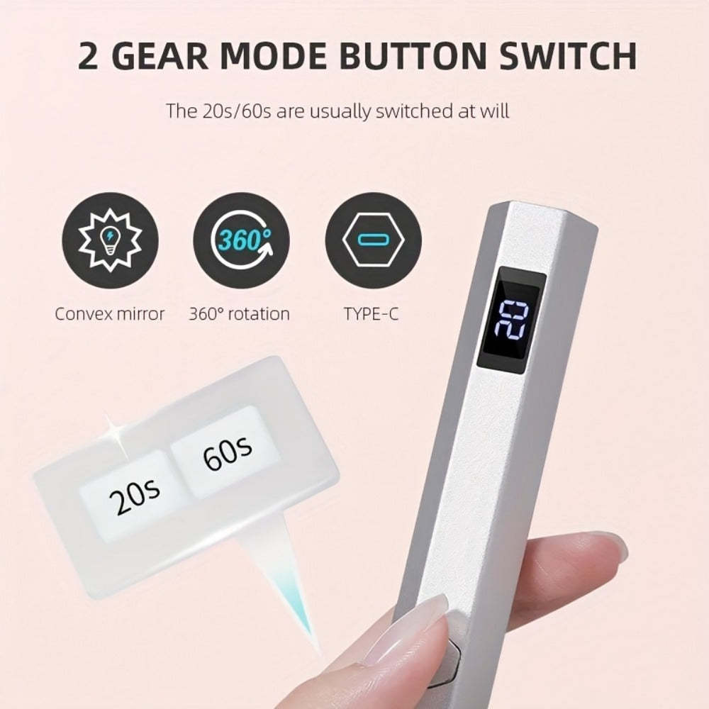 Handheld UV LED Nail Lamp with Magnetic Stand, 20/60s Timer Display, Type-C Port and Five Colors — image 2