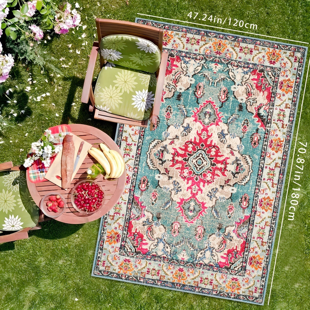 Outdoor Rug | Persian Floral Rubber Back Machine Washable Patio Garden — image 6