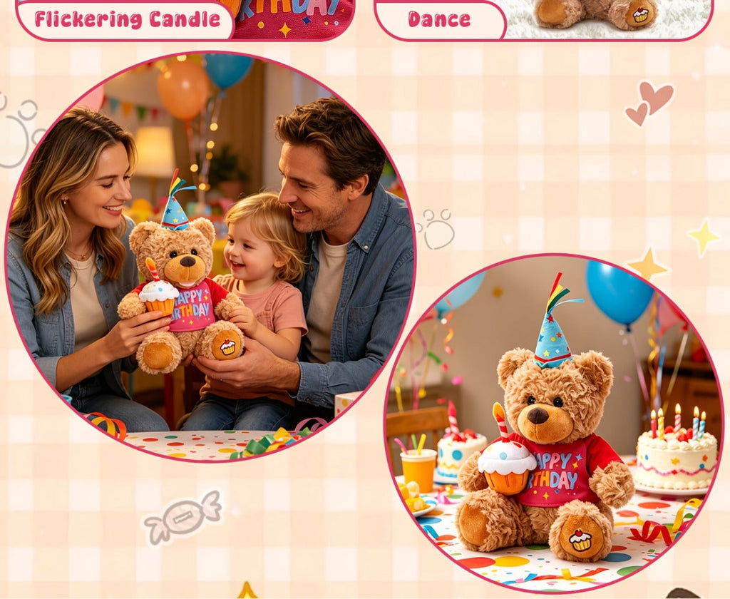 Singing Birthday Teddy Bear Plush Toy 13.5 Inch Interactive Stuffed Animal with the Listed Color, Size or Set Options for Eve