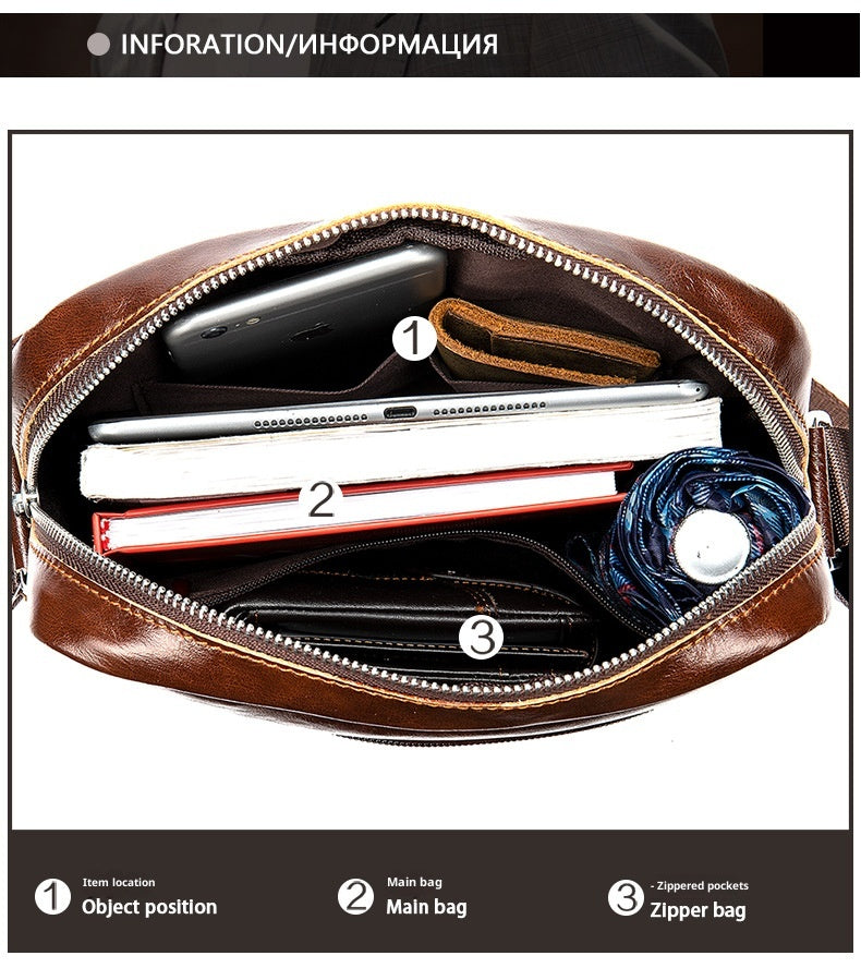 Men's Leather Messenger Bag Vintage Casual First Layer Cowhide
