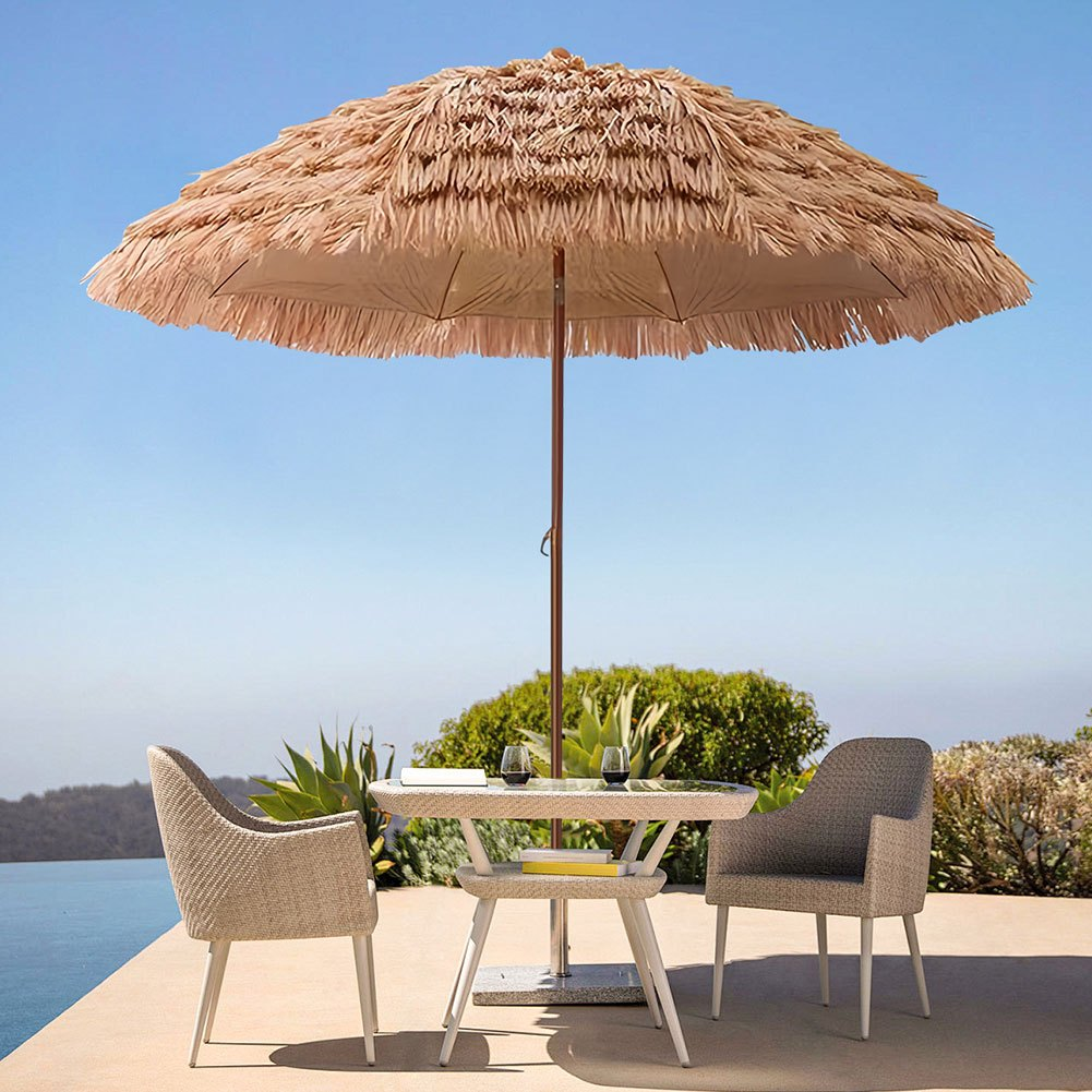 Patio Umbrella 7.5FT Thatch-Style Tiki Design with Steel Pole, Iron Frame, Push Tilt and One-Piece Option — image 9